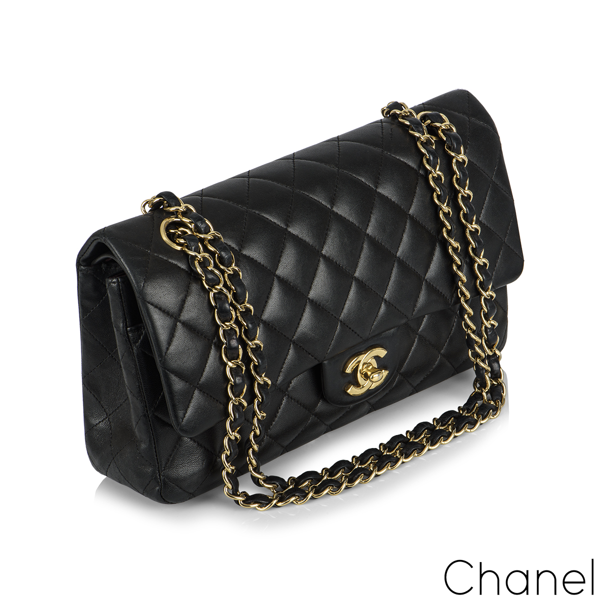 Chanel Classic Double Flap Medium Black Lambskin Gold